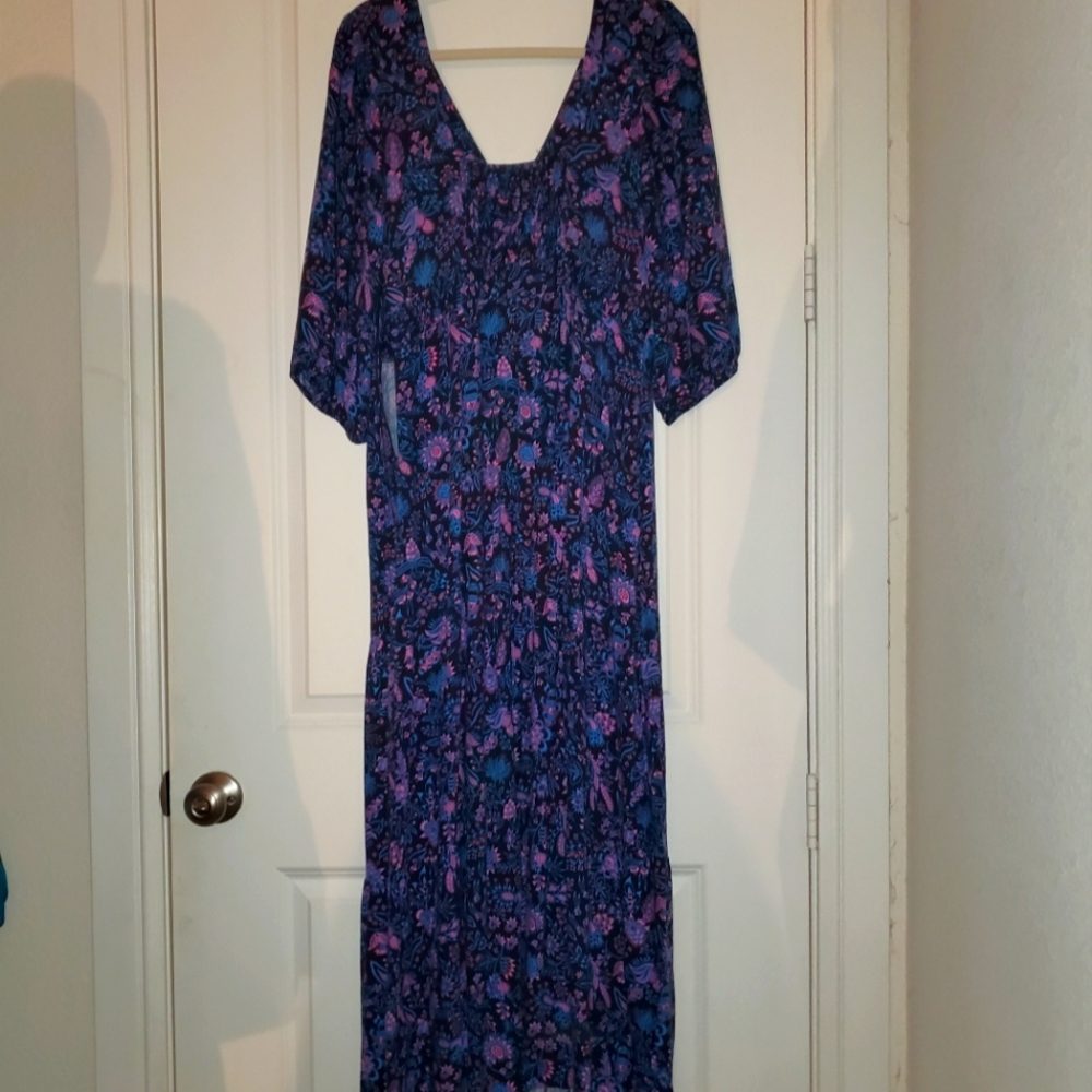 Goodthreads Blue and Pink Casual Dress, Large, Dolman Sleeves